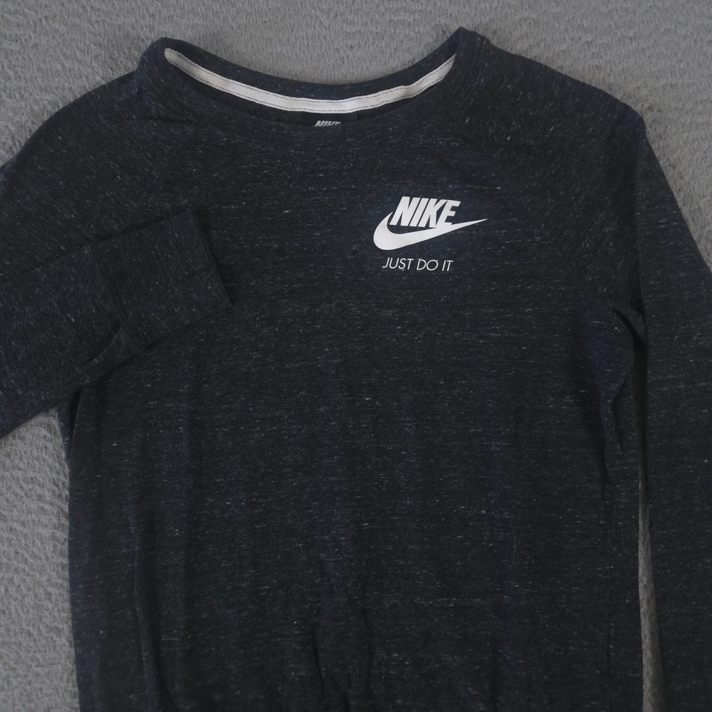 Nike Sweatshirt Womens Small Black Sportswear Vintage Crew Heathered Logo JDI